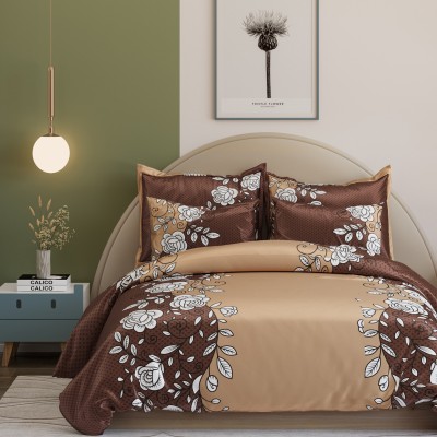 Skytex 160 TC Cotton Super King 3D Printed Flat Bedsheet(Pack of 1, Brown)