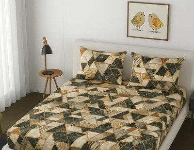 Rg fash Cotton Double Fitted (Elastic) 310 TC Geometric Bedsheet(Pack of 1, Multicolor)
