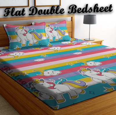 RisingStar Cotton Double Flat 160 TC Printed Bedsheet(Pack of 1, Blue)