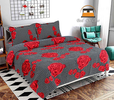 COZYBIZZ 144 TC Cotton Double 3D Printed Flat Bedsheet(Pack of 1, Multicolor)