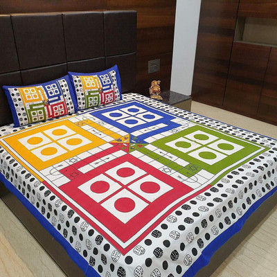 Mittan Traders 280 TC Cotton Double Jaipuri Prints Flat Bedsheet(Pack of 1, Ludo)