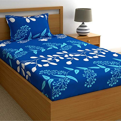 TexKing 144 TC Microfiber Single Printed Flat Bedsheet(Pack of 1, Blue: Green)