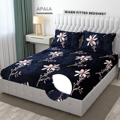 Apala 350 TC Woolen King Printed Fitted (Elastic) Bedsheet(Pack of 1, Purpel)