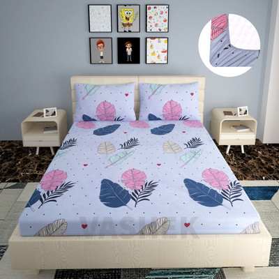 LUZDECOR Microfiber Double Fitted (Elastic) 220 TC Floral Bedsheet(Pack of 1, Pink, Yellow, Green, SKY BLUE)