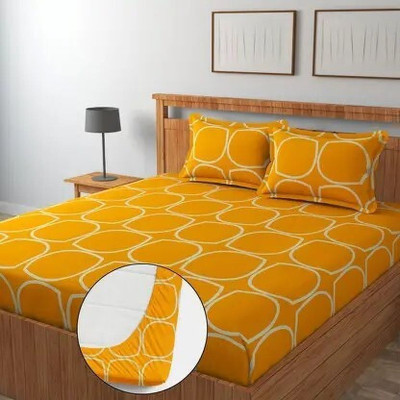 otizem Polycotton Double Fitted (Elastic) 22 TC 3D Printed Bedsheet(Pack of 1, Yellow)