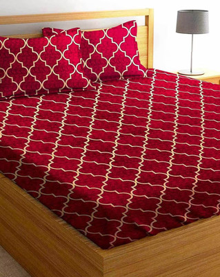 RB FEBREX Microfiber King Fitted (Elastic) 220 TC Floral Bedsheet(Pack of 1, Red, White Box)