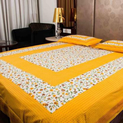PRINCE CREATION 180 TC Cotton King Printed Flat Bedsheet(Pack of 1, Yellow)
