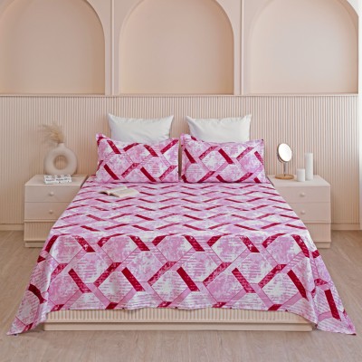 HOMEMONDE 210 TC Cotton Single Printed Flat Bedsheet(Pack of 1, Baby Pink)