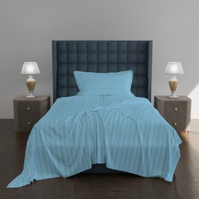 AVI 310 TC Cotton Single Striped Flat Bedsheet(Pack of 1, Sky Blue)