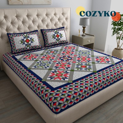 COZYKO 144 TC Cotton Double Abstract Flat Bedsheet(Pack of 1, Blue)