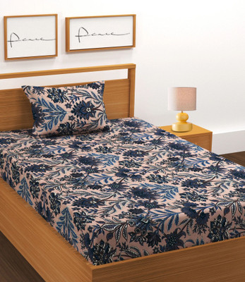 BLUEDOT Cotton Single Flat 180 TC Floral Bedsheet(Pack of 1, Grey)