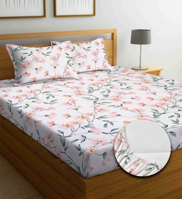 Decent Home 240 TC Cotton Double Floral Fitted (Elastic) Bedsheet(Pack of 1, Pink)