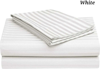 vistakart 200 TC Polycotton King Striped Flat Bedsheet(Pack of 1, White)