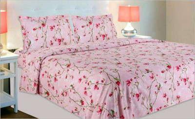 The Divine Cotton Super King Fitted (Elastic) 450 TC Floral Bedsheet(Pack of 1, 53-Pink,325)