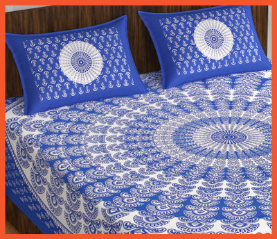 JAIPUR PRINTS Cotton Double Flat 240 TC Jaipuri Prints Bedsheet(Pack of 1, Blue)