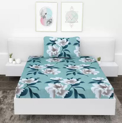 TURIYA Microfiber Single Flat 180 TC Floral Bedsheet(Pack of 1, Light Green)
