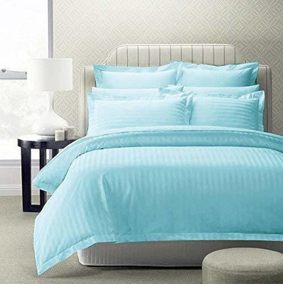 rivek Satin Double Flat 300 TC Striped Bedsheet(Pack of 1, Light Blue)
