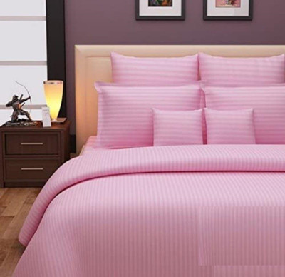 kumar international Satin Double Flat 210 TC Striped Bedsheet(Pack of 1, Pink)