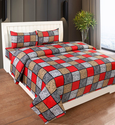cyt 210 TC Polyester Double 3D Printed Flat Bedsheet(Pack of 1, Red)