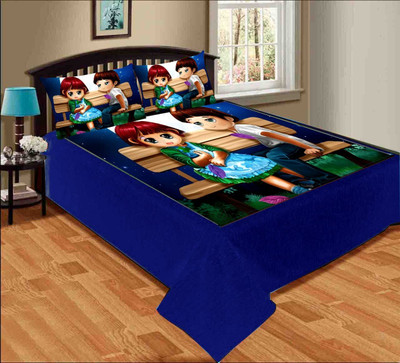 DKB ENTERPRISE 160 TC Velvet Double 3D Printed Flat Bedsheet(Pack of 1, Black-21)