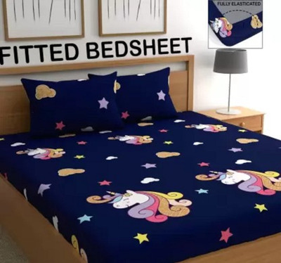striking fab 320 TC Cotton Queen Printed Fitted (Elastic) Bedsheet(Pack of 1, Multicolor)
