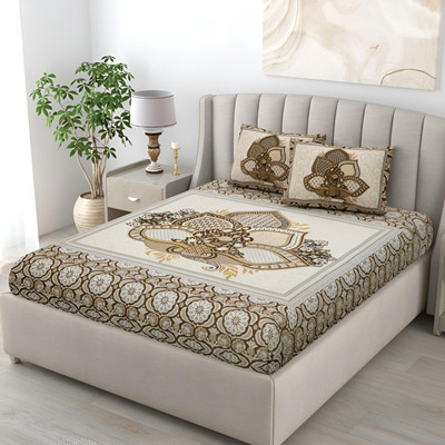 Bombay Spreads 220 TC Cotton King Jaipuri Prints Flat Bedsheet(Pack of 1, Brown)