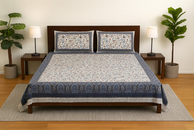 uniquebedsheets 220 TC Cotton King Printed Flat Bedsheet(Pack of 1, Blue)