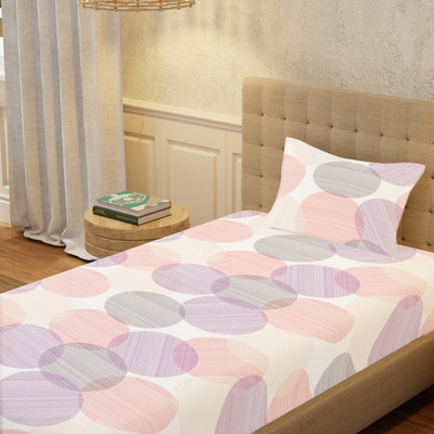 Urban Space Cotton Single Flat 200 TC Floral Bedsheet(Pack of 1, Oval Pink)