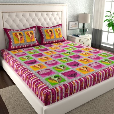 CLOTHOLOGY 144 TC Cotton Double Jaipuri Prints Flat Bedsheet(Pack of 1, Purple)