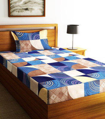 Fashion String 120 TC Microfiber Single Printed Flat Bedsheet(Pack of 1, Royal Blue)