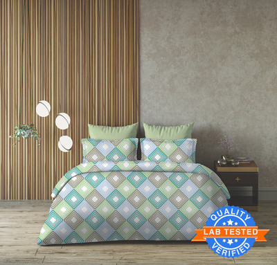 Arvind Cotton King Flat 120 TC Geometric Bedsheet(Pack of 1, Green)