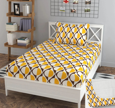 BLUEDOT 200 TC Cotton Single Self Design Fitted (Elastic) Bedsheet(Pack of 1, Multicolor)