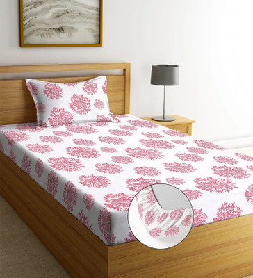 BLUEDOT Cotton Single Fitted (Elastic) 240 TC Printed Bedsheet(Pack of 1, Multicolor)