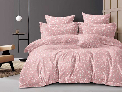 VIRIDIAN DÉCOR Cotton Double Fitted (Elastic) 210 TC Printed Bedsheet(Pack of 1, Pink)