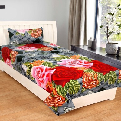 JEBY 100 TC Cotton Single Printed Flat Bedsheet(Pack of 1, Multicolor)