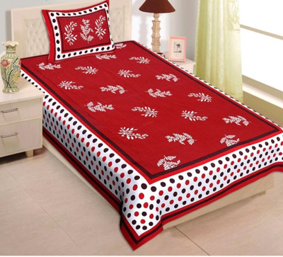 KAANY FAB 104 TC Cotton Single Jaipuri Prints Flat Bedsheet(Pack of 1, Red)