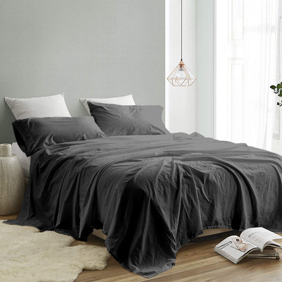 INDRA'S Cotton King Flat 300 TC Solid Bedsheet(Pack of 1, Dark Grey)