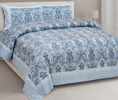 urban jaipur Cotton King Flat 300 TC Geometric Bedsheet(Pack of 1, Dark Blue)