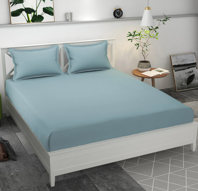 The Little Big Store Microfiber King Fitted (Elastic) 250 TC Solid Bedsheet(Pack of 1, Blue)