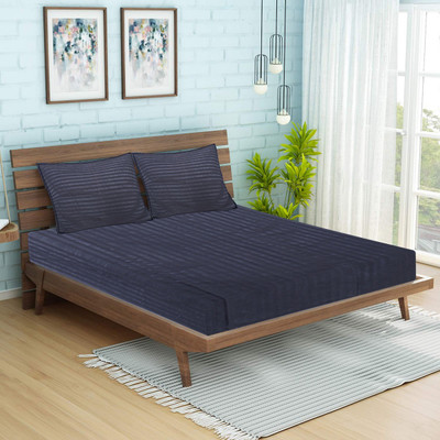 Pisagnj Cotton Single Flat 200 TC Striped Bedsheet(Pack of 1, Grey)
