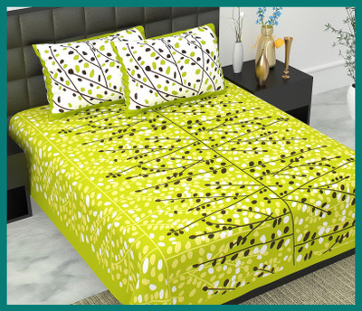 JAIPUR PRINTS Cotton Double Flat 240 TC Jaipuri Prints Bedsheet(Pack of 1, Green)