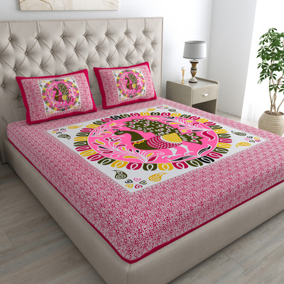 Homeline 104 TC Cotton Double Jaipuri Prints Flat Bedsheet(Pack of 1, MULTICOLOUR-5)