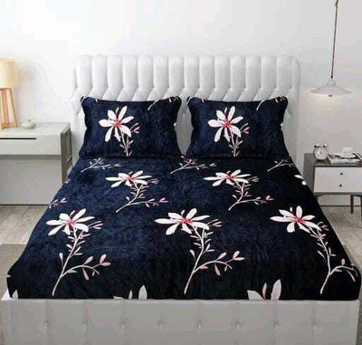 Apni Dukan Woolen King Fitted (Elastic) 204 TC Printed Bedsheet(Pack of 1, Blue)