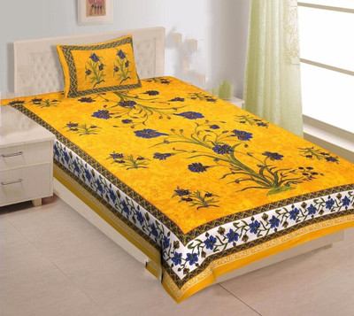 SHREYA ENTERPRISESS Cotton Single Flat 180 TC Jaipuri Prints Bedsheet(Pack of 1, Multicolor)