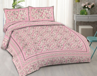 RAJDEVI JAIPUR PRINTS Cotton King Flat 361 TC Printed Bedsheet(Pack of 1, Pink)