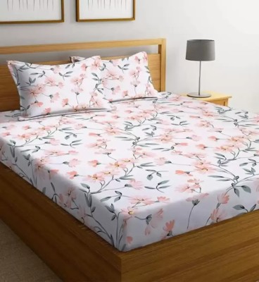 Dream Weavers 250 TC Cotton King Floral Fitted (Elastic) Bedsheet(Pack of 1, Multicolor)