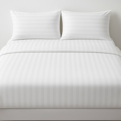 RRC 144 TC Microfiber Double Striped Flat Bedsheet(Pack of 1, White)