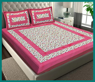 JAIPUR PRINTS Cotton Double Flat 240 TC Jaipuri Prints Bedsheet(Pack of 1, Pink)