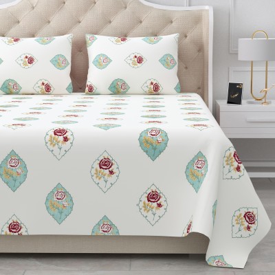 BELLA CASA 180 TC Cotton Double Motifs Flat Bedsheet(Pack of 1, Teal)