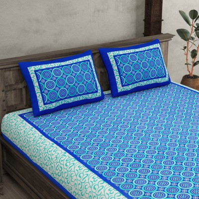 JAIPUR FABRIC 180 TC Cotton Double Printed Flat Bedsheet(Pack of 1, Blue)